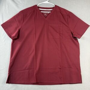 Fabletics Mens Scrub Top XXL Maroon Red V-Neck Short Sleeve Pocket Medical Staff